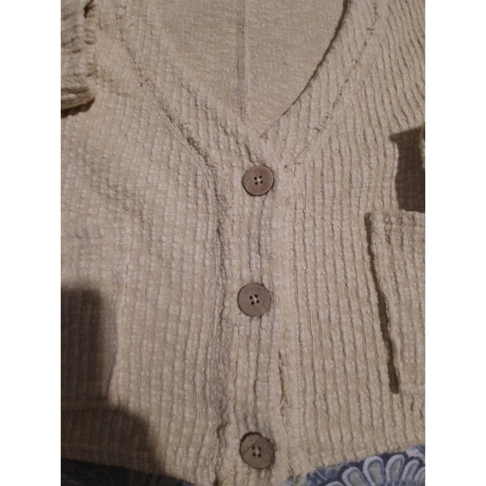 Free People Beach Ribbed Textured‎ Womens Medium Oversized Slouchy Crop Cardigan
